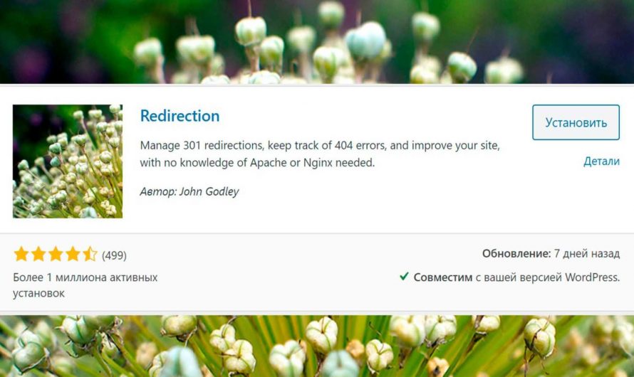 Настройка 301 редиректа. Плагин Redirection для WordPress